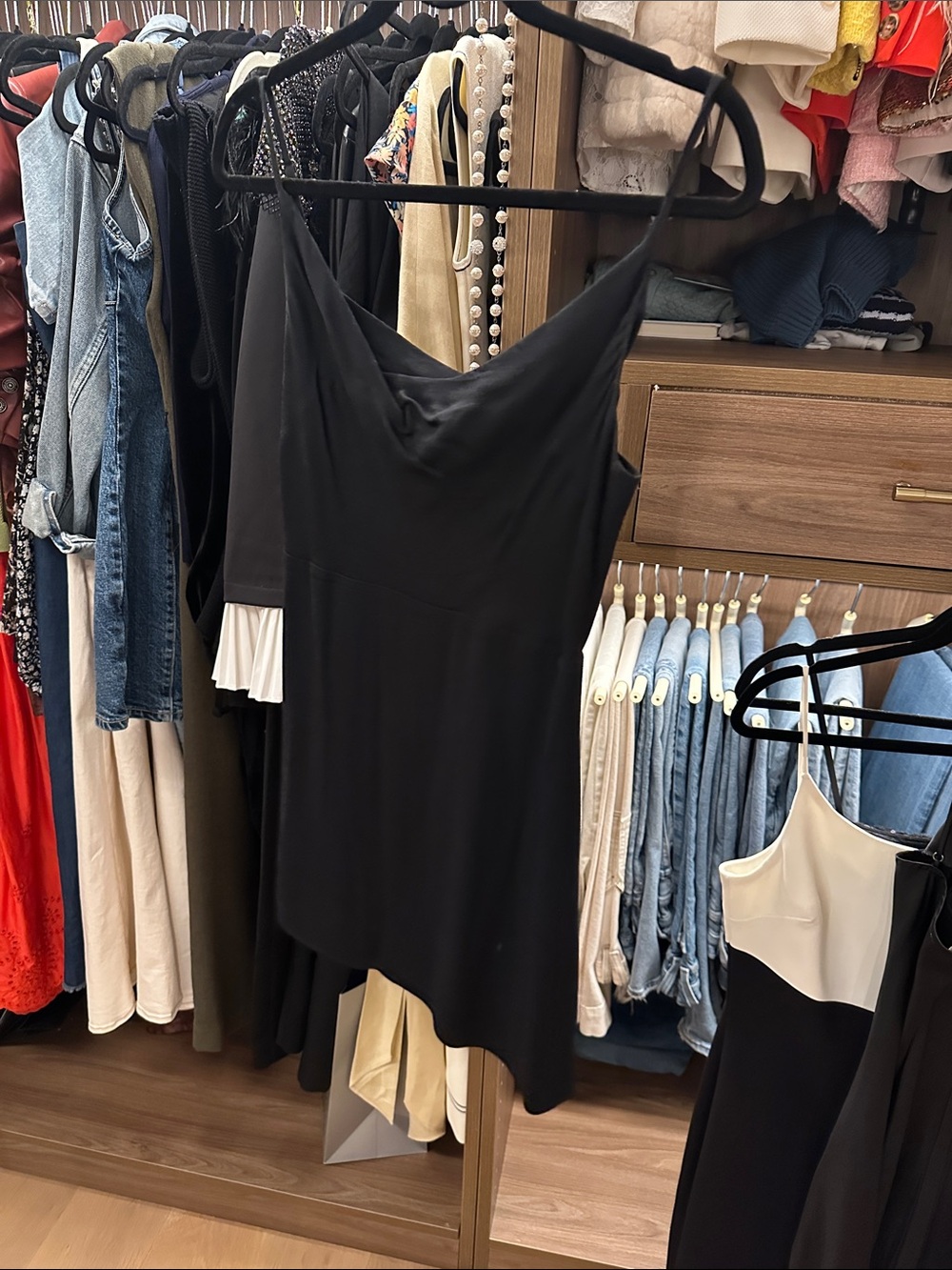 Black Mini Slip Dress with cowl neck